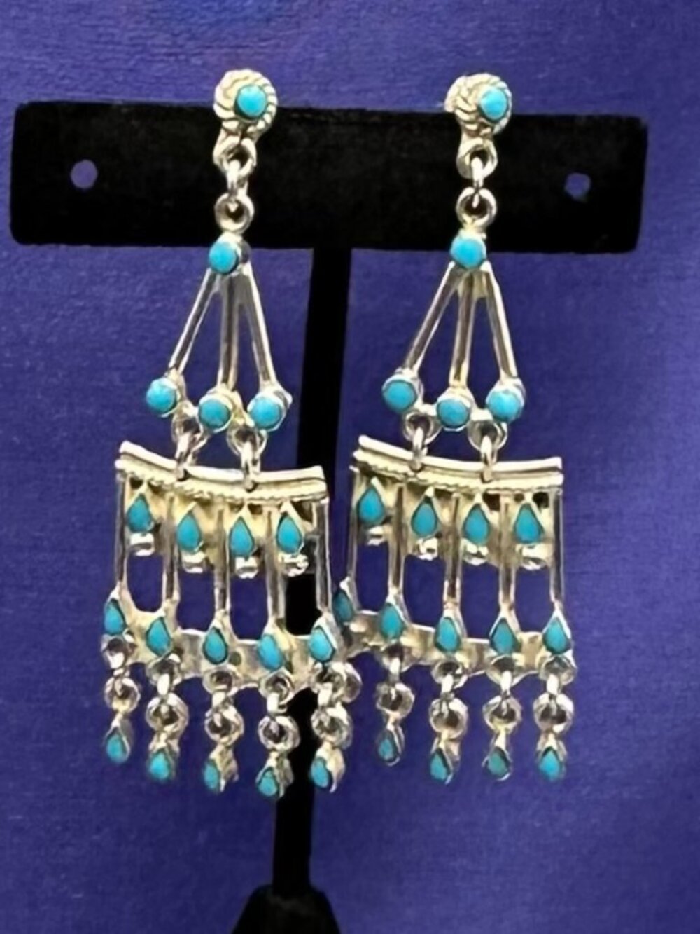 VTG Mexico Sterling Silver Turquoise Chandelier Earrings